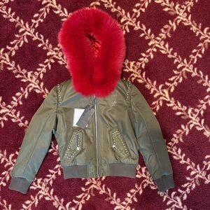 Philipp Plein Kids Jacket with Red Fur Hood